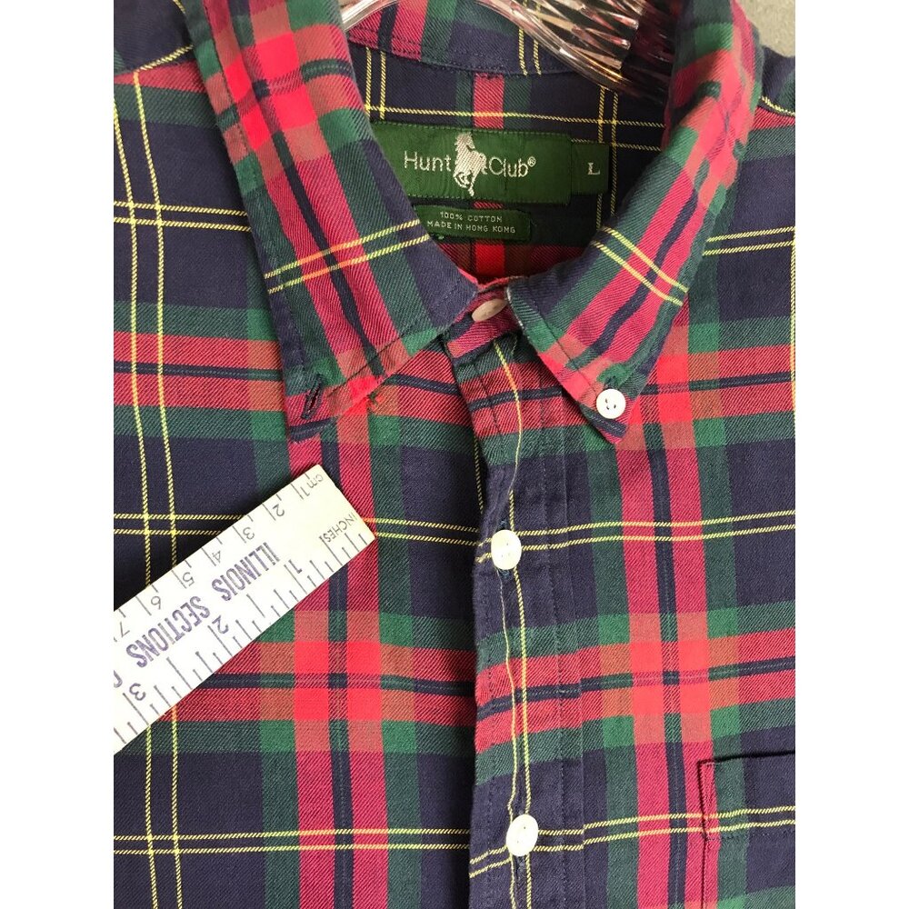VTG Hunt Club Tartan Plaid Button Down Shirt Mens L Red Navy 90s Grudge - Picture 4 of 7